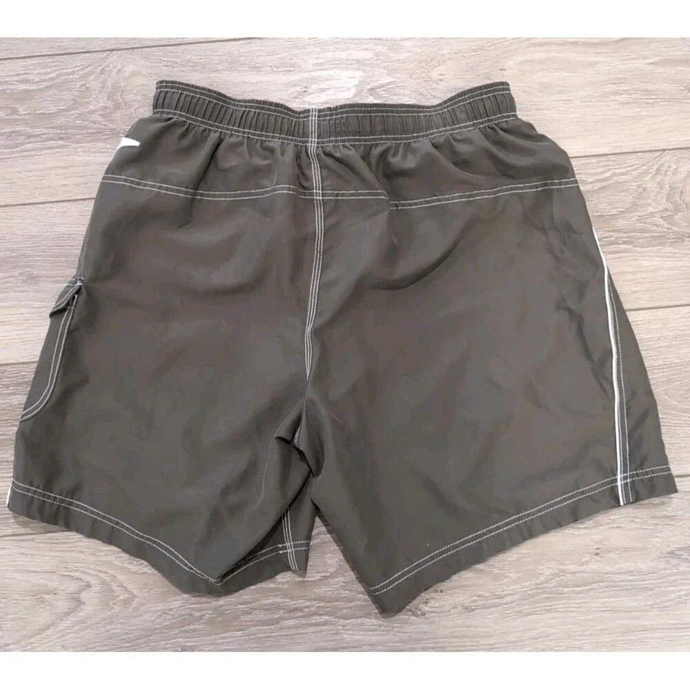 SPEEDO BOARD SHORTS  DARK OLIVE GREEN STRETCH WAIST MESH LINED MENS SIZE L EUC